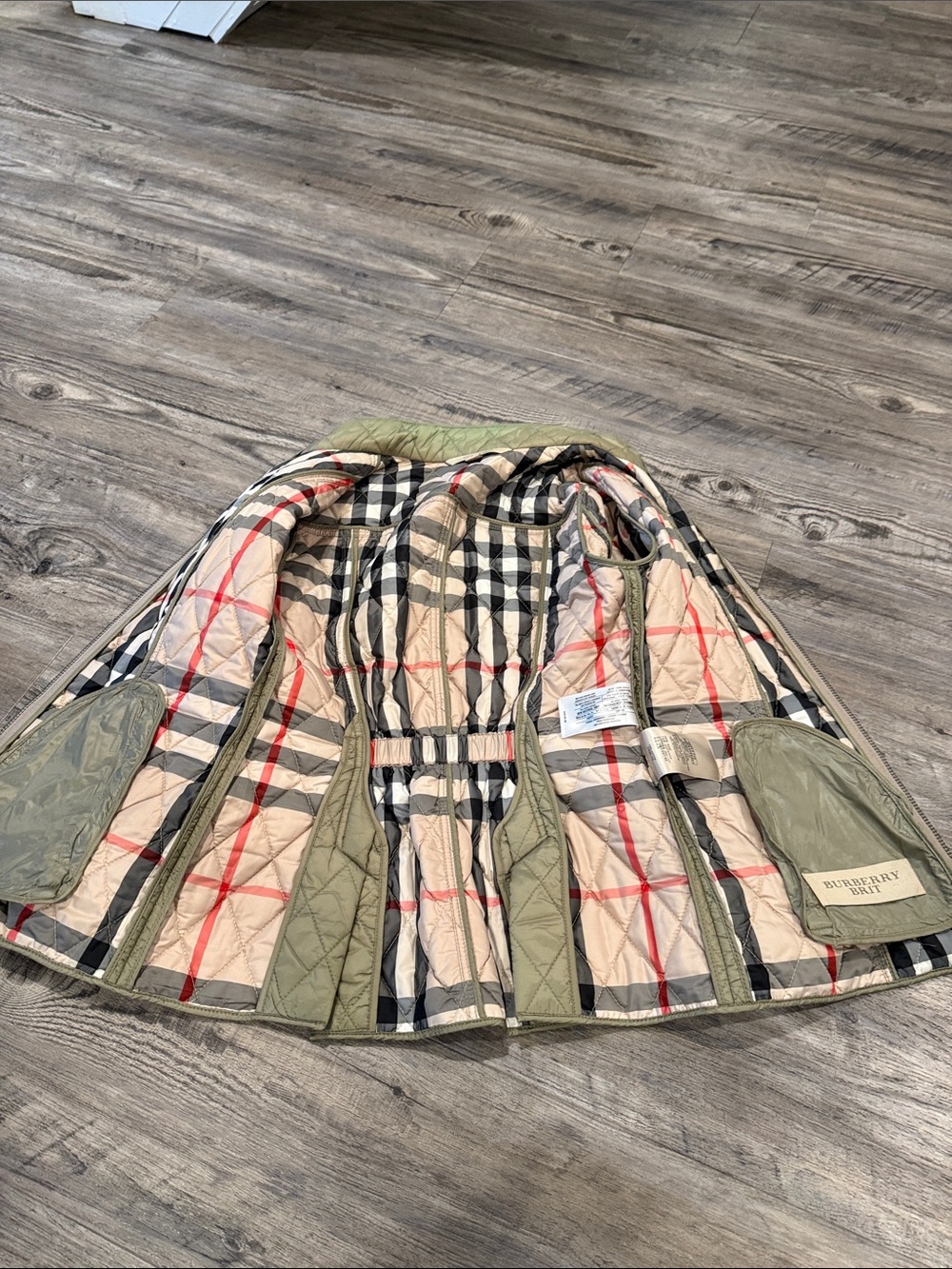 Burberry Brit Olive Green Quilted Jacket Nova Check Lining Women’s Size S - Picture 12 of 16